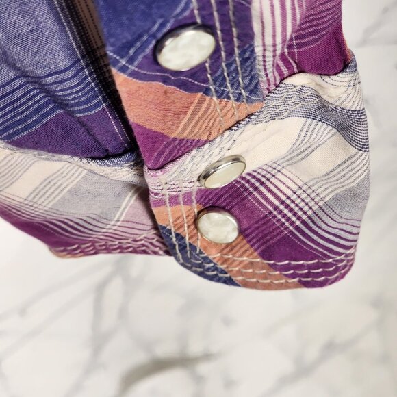 True Religion Pink Plaid Cotton Pearl Snap Western Blouse - Picture 5 of 7